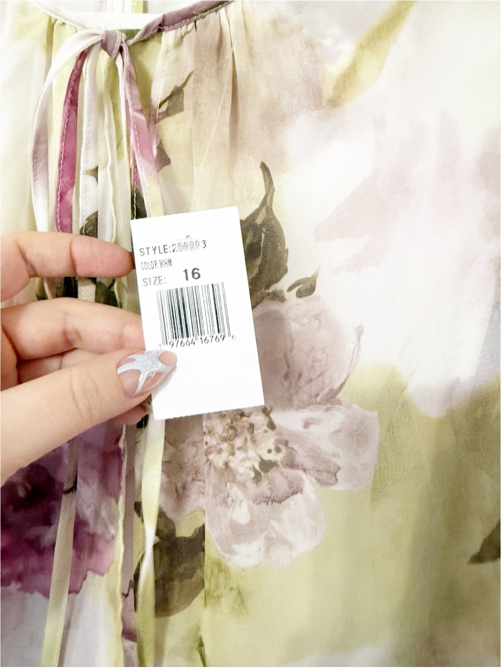 Teri Jon by Rickie Freeman Floral Chiffon Ruffle Capelet Gown Cream Green Pink - Picture 7 of 14
